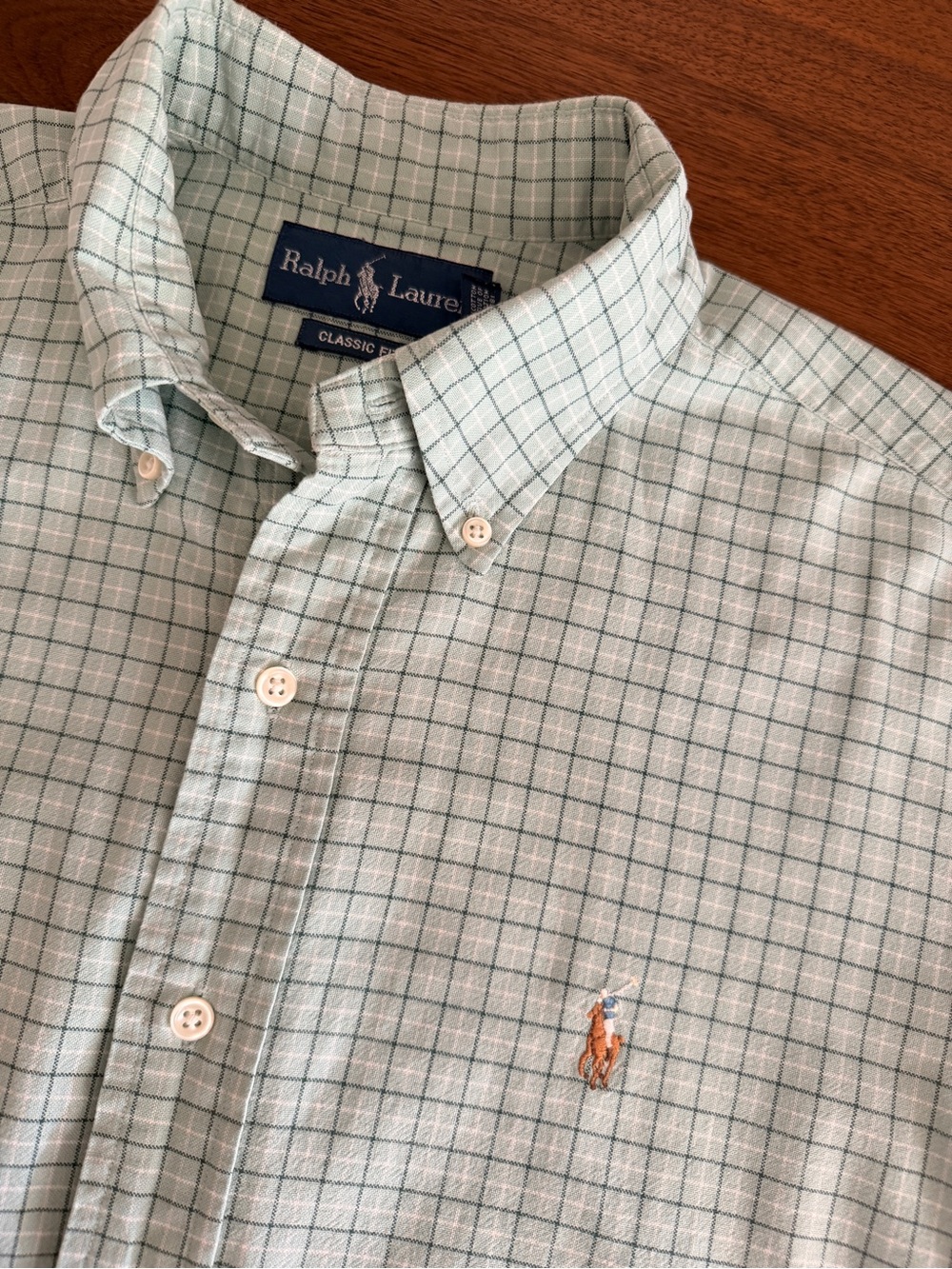 Polo Ralph Lauren Classic Fit Green Windowpane Check Button Down Shirt M Cotton